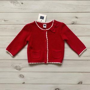 NWT Janie and Jack Valentines Red White Bow Knit Cardigan 3-6 Months Resort